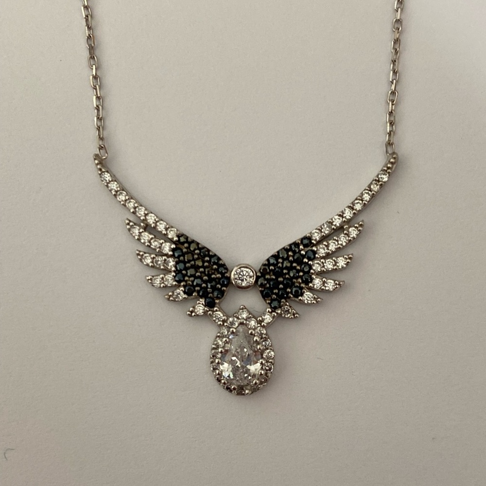 925 Silver angelwing necklace cz with big clear stone - Picture 4 of 4